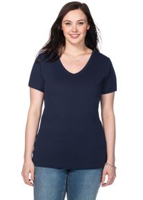 sheego Große Größen T-Shirt mit V-Ausschnitt, Rippqualität, marine, Größe 40/42 - Damen