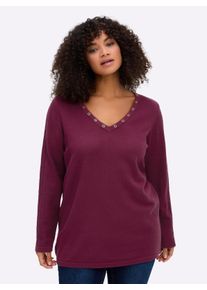 sheego Große Größen Pullover mit tiefem V-Ausschnitt und Ösenverzierung, bordeaux, Größe 56/58 - Damen
