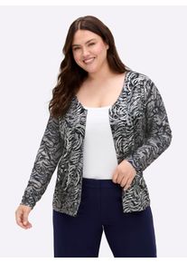 sheego Gro&szlig;e Gr&ouml;&szlig;en Shirtjacke mit silberfarbenem Folien-Druck, schwarz-marine-bedruckt, Gr&ouml;&szlig;e 38 - Damen