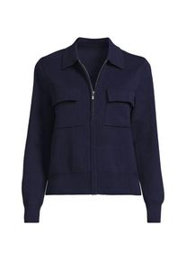 LANDS' END Feinstrick-Blazer mit Rei&szlig;verschluss, Damen,  Blau, Baumwolle, by Lands' End