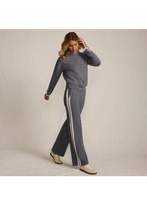 LANDS' END Feinstrick-Jerseyhose mit Streifendetail, Damen,  Grau, Polyester/Viskose/Polyester-Mischung, by Lands' End