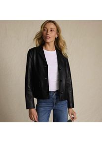 LANDS' END Lederjacke mit Reverskragen, Damen,  Schwarz, Leder, by Lands' End
