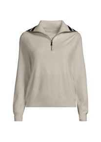 LANDS' END Feinstrick-Pullover mit Rei&szlig;verschluss, Damen,  Wei&szlig;, Polyester/Viskose/Polyester-Mischung, by Lands' End