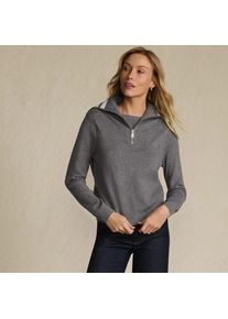 LANDS' END Feinstrick-Pullover mit Rei&szlig;verschluss, Damen,  Grau, Polyester/Viskose/Polyester-Mischung, by Lands' End