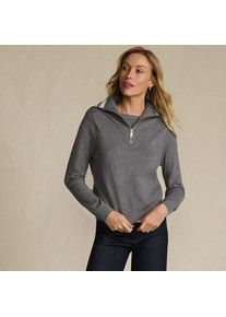 LANDS' END Feinstrick-Pullover mit Rei&szlig;verschluss, Damen,  Grau, Polyester/Viskose/Polyester-Mischung, by Lands' End