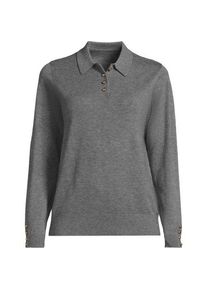 LANDS' END Polopullover mit goldfarbenen Kn&ouml;pfen, Damen,  Grau, Polyester/Viskose/Polyester-Mischung, by Lands' End