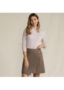 LANDS' END Karierter Faltenrock, Damen,  Beige, Polyester, by Lands' End