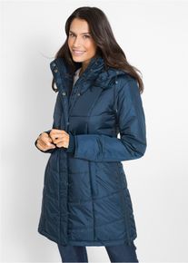 bonprix Long-Steppjacke wattiert mit Kragen und Kapuze, blau, Gr.38, Funktionale figurumschmeichelnde Long-Steppjacke mit abnehmbarer Kapuze