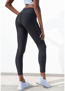 active by Lascana LASCANA ACTIVE Leggings schwarz Gr. 32/34 für Damen. Mit Logoschriftzüge, Logodruck. Figurbetont
