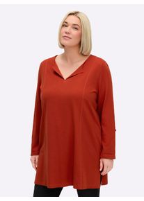 sheego Große Größen Longshirt mit V-Schlitz und Krempelärmeln, rostrot, Größe 56/58 - Damen
