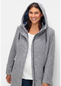 sheego Große Größen Longjacke mit weitenverstellbarer Kapuze, rauchblau-meliert, Größe 48 - Damen