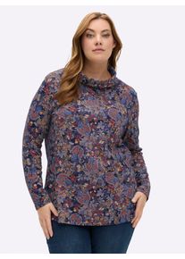 sheego Große Größen Rollkragenshirt im floralen Druckmuster, marine-terra-bedruckt, Größe 54 - Damen