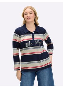 sheego Große Größen Ringelshirt mit Glitzersteinchen, sand-marine-geringelt, Größe 50 - Damen