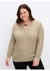 sheego Gro&szlig;e Gr&ouml;&szlig;en Ajourpullover mit Ketten-Applikation, sand, Gr&ouml;&szlig;e 50 - Damen
