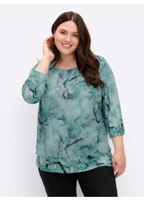 sheego Große Größen 3/4-Arm-Shirt in Mesh-Qualität, kalkmint-bedruckt, Größe 52 - Damen
