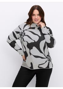sheego Große Größen Jacquard-Pullover mit Glitzergarn, floral, schwarz-ecru-gemustert, Größe 40 - Damen