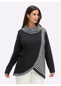 sheego Große Größen Rollkragenshirt mit Lagen-Optik, schwarz-ecru-bedruckt, Größe 54 - Damen