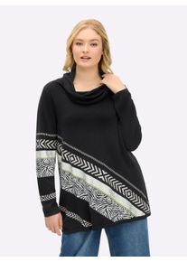 sheego Gro&szlig;e Gr&ouml;&szlig;en Rollkragenpullover aus Viskose-Baumwoll-Mischung, schwarz-wei&szlig;-gemustert, Gr&ouml;&szlig;e 46 - Damen