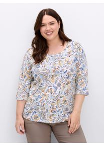 sheego Große Größen Print-Shirt mit 3/4-Ärmeln, ocker-jeansblau-bedruckt, Größe 46 - Damen
