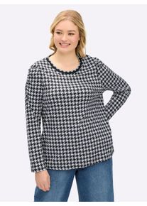 sheego Große Größen Rundhalsshirt mit Hahnentritt-Muster, schwarz-weiß-gemustert, Größe 42 - Damen