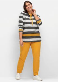 sheego Große Größen Stehkragenshirt mit weitenregulierbarem Kragen, ocker-schwarz-geringelt, Größe 48 - Damen