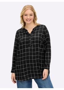 sheego Große Größen Langarm-Bluse in Longform, schwarz-weiß-kariert, Größe 48 - Damen