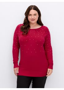 sheego Große Größen Langarm-Pullover mit Glitzersteinchen, rot, Größe 42 - Damen