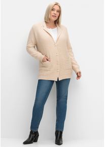 sheego Große Größen Strickjacke mit Ripp-Muster vorne, elfenbein-meliert, Größe 42 - Damen