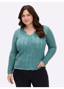 sheego Gro&szlig;e Gr&ouml;&szlig;en Ajourpullover in Wickel-Optik, jade-meliert, Gr&ouml;&szlig;e 42 - Damen