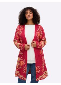 sheego by Joe Browns sheego Gro&szlig;e Gr&ouml;&szlig;en Strickmantel mit Bl&uuml;ten-Jacquardmuster, erdbeere-camel-gemustert, Gr&ouml;&szlig;e 44/46 - Damen