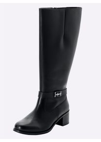 sheego Große Größen Weitschaftstiefel aus Leder, mit Zierschnalle, schwarz, Größe 41 - Damen