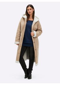 sheego Große Größen Mantel in Lammfell-Optik, mit Kapuze, camel, Größe 52 - Damen
