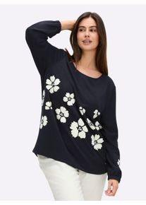 sheego Große Größen Sweatshirt mit gummierten Blüten, tiefblau-champagner-bedruckt, Größe 48/50 - Damen
