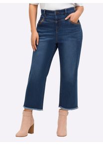 sheego Große Größen 7/8-Jeans mit High-Waist-Bund und Fransensaum, blue-stone-washed, Größe 44 - Damen