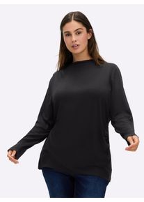 sheego Große Größen Langarmshirt mit Raffung an der linken Schulter, schwarz, Größe 40/42 - Damen