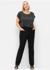 sheego Gro&szlig;e Gr&ouml;&szlig;en Kurzarmshirt mit grafischem Minimalprint, schwarz-gemustert, Gr&ouml;&szlig;e 52/54 - Damen