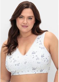sheego Große Größen BH ohne Bügel mit Spitzenbesatz, weiß gemustert, Größe 100C - Damen