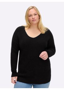 sheego Große Größen Pullover in Rippstruktur, tiefblau-meliert, Größe 56/58 - Damen