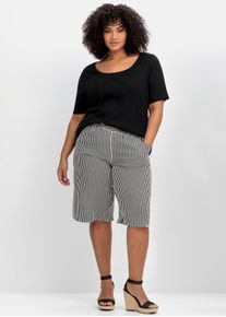 sheego Große Größen Rippshirt mit Spitzenkanten, schwarz, Größe 52/54 - Damen