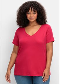 sheego Große Größen T-Shirt mit V-Ausschnitt, Rippqualität, sorbet pink, Größe 48/50 - Damen