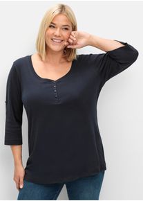 sheego Große Größen 3/4-Arm-Shirt mit Henleykragen, tiefblau, Größe 48/50 - Damen
