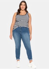 sheego Große Größen Tanktop mit Ringeln und Spitzenkante., schwarz-weiß, Größe 50 - Damen