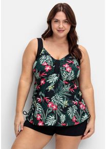 sheego Große Größen Tankini-Oberteil mit Tropical-Print, schwarz-gemustert, Größe 40E - Damen