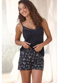 Vivance Dreams Shorty mehrfarbig Gr. 32/34 für Damen. V-Ausschnitt und Allover-Druck, Spitzenband. Figurumspielend