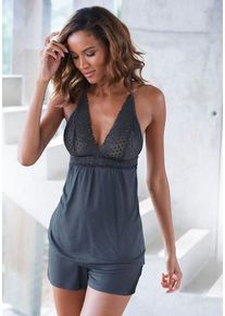 Lascana Shorty blau Gr. 32/34 für Damen. Mit tiefer V-Ausschnitt. Figurbetont