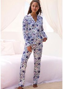 s.Oliver Pyjama mehrfarbig Gr. 32/34 für Damen. V-Ausschnitt und Allover-Druck. Klassisch. Nachhaltig.
