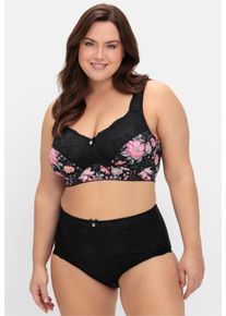 sheego Große Größen BH ohne Bügel mit Blüten-Print, schwarz-bedruckt, Größe 95B - Damen