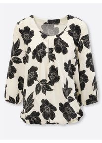 sheego Gro&szlig;e Gr&ouml;&szlig;en Schlupfbluse mit gro&szlig;en Bl&uuml;ten, champagner-schwarz-bedruckt, Gr&ouml;&szlig;e 56 - Damen