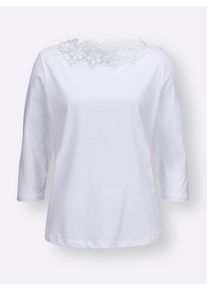 sheego Große Größen 3/4-Arm-Shirt mit transparenter Blüten-Spitze, weiß, Größe 42 - Damen