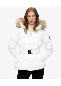 Superdry Damen Logo Patch Fuji Steppjacke Mit G&uuml;rtel, Wei&szlig; & Schwarz - Gr&ouml;&szlig;e: 42 2082218500651D2Y020